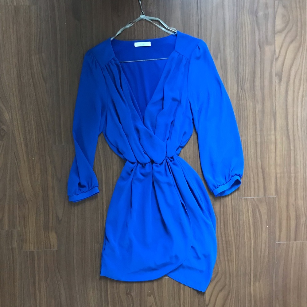 Blue Faux Wrap Dress